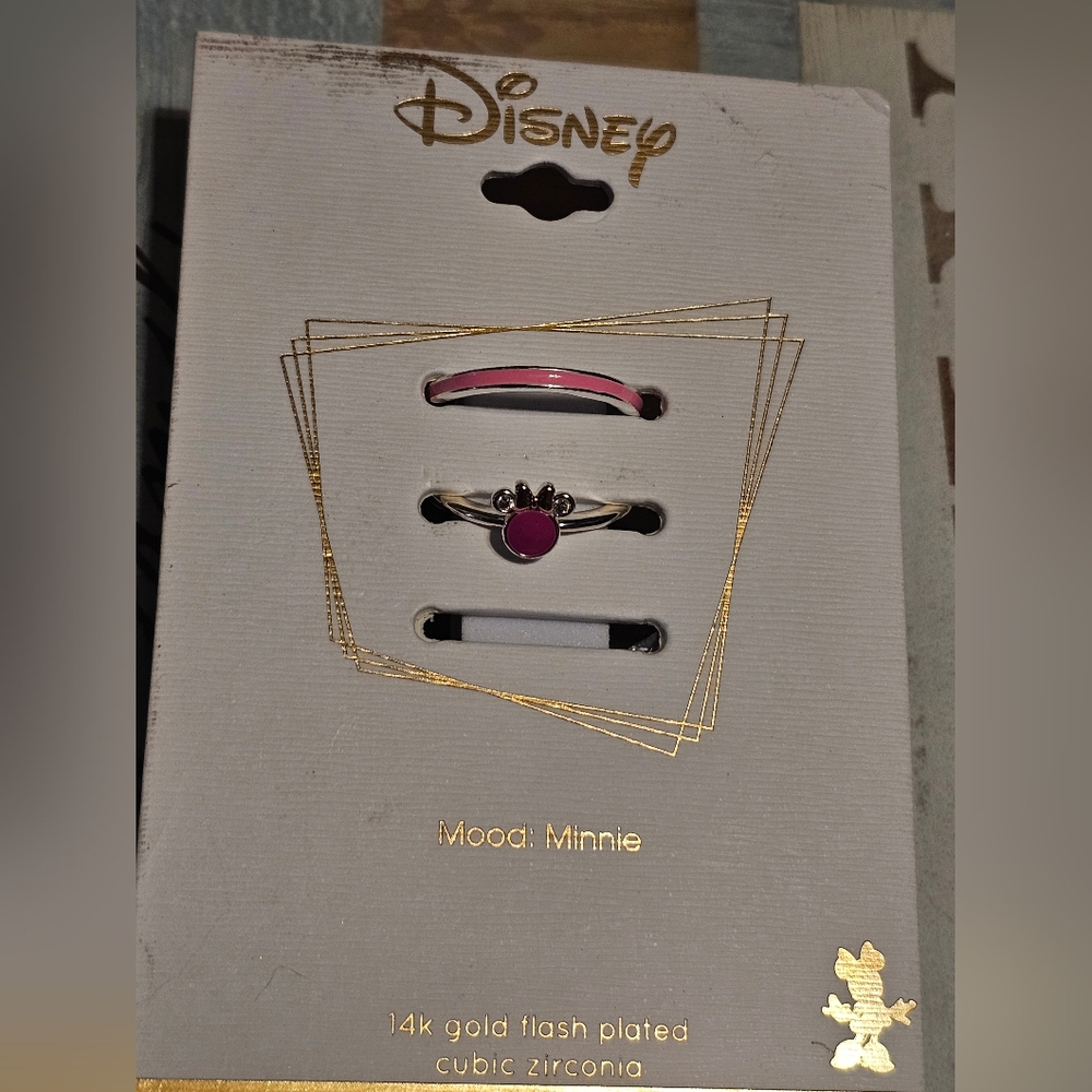 Unwritten Disney 14k Gold Flash Plated Pink CZ Minnie Mouse Ring Set Size 9
